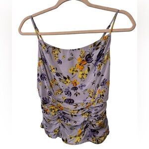 Astr Lavender Cami Tank Floral Print Adjustable Straps Size XS Ruched Detail